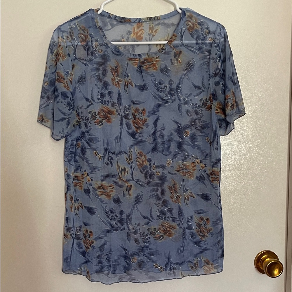 Floral Sheer Blue Top
